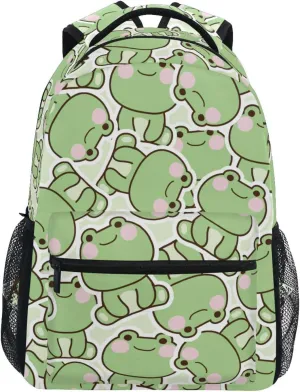 JIPONI Cute Frog Sitting Pose Backpack For Girls Boys, Student School Bag Bookbag Travel Laptop Backpack Purse Daypack