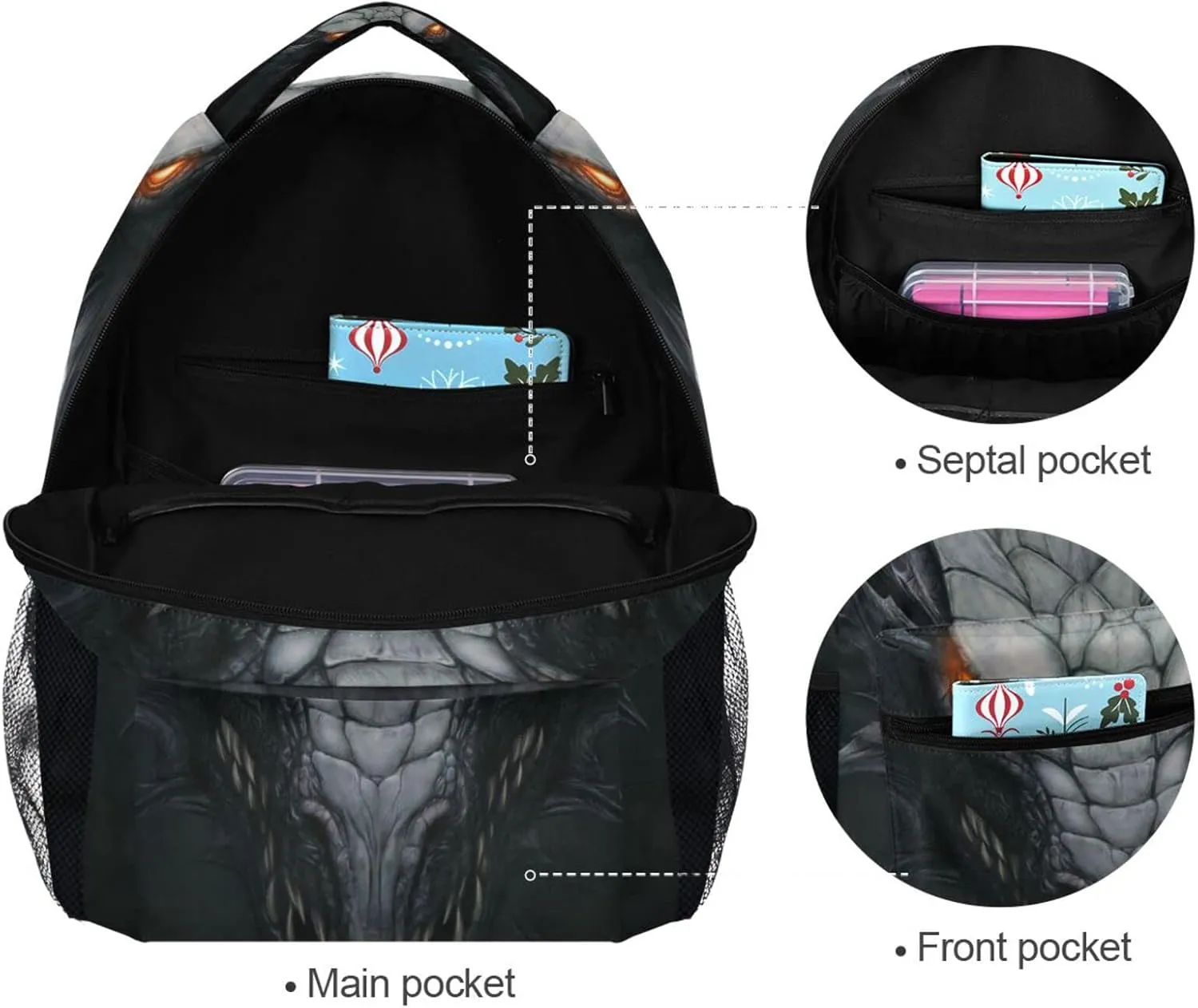 JIPONI Silver Dragon in The Dark Backpack For Girls Boys, Student School Bag Bookbag Travel Laptop Backpack Purse Daypack