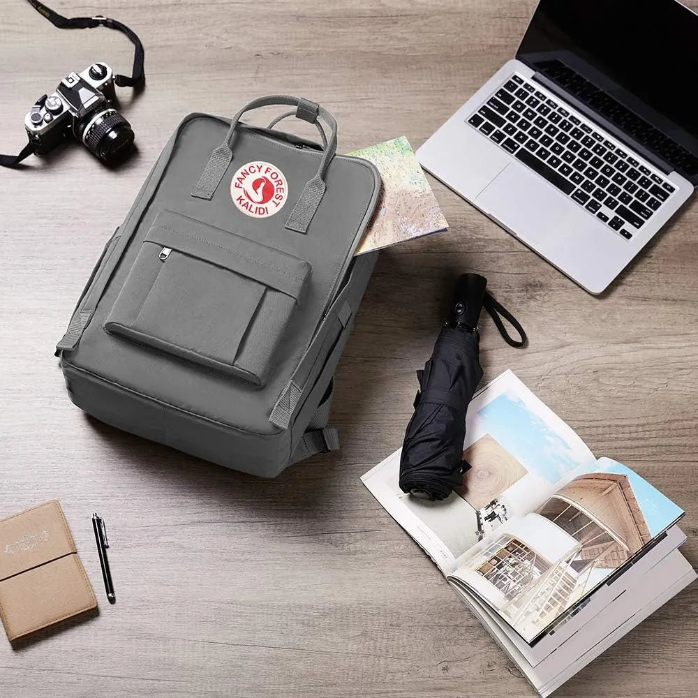 KALIDI Casual Laptop Backpack 15 Inches Classic Camping Rucksack Travel Outdoor Square Daypack College Hiking Gym Bag, Grey