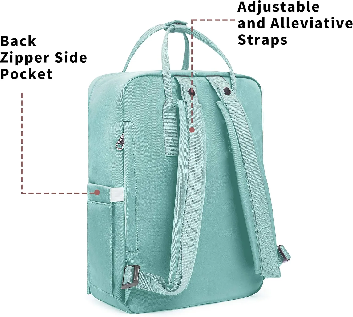 KALIDI Casual Laptop Backpack 15 Inches Classic Camping Rucksack Travel Outdoor Square Daypack College Hiking Gym Bag, Mint Green