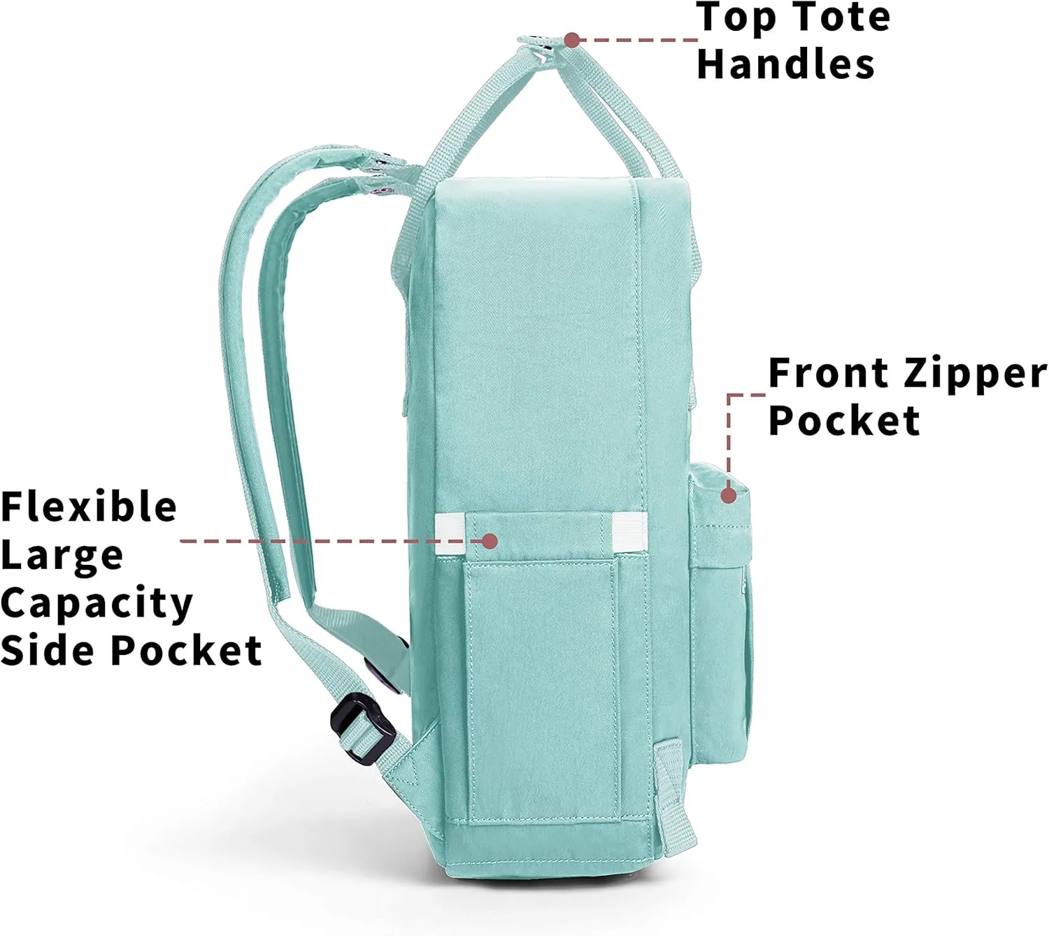 KALIDI Casual Laptop Backpack 15 Inches Classic Camping Rucksack Travel Outdoor Square Daypack College Hiking Gym Bag, Mint Green