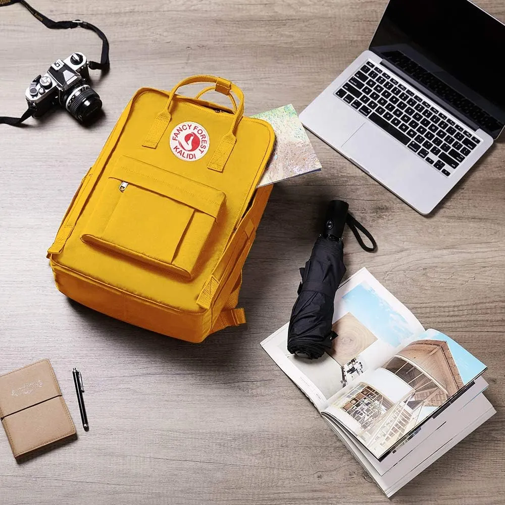KALIDI Casual Laptop Backpack 15 Inches Classic Camping Rucksack Travel Outdoor Square Daypack College Hiking Gym Bag, Yellow
