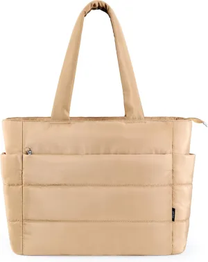 KALIDI Quilted Tote Bag, Carryall Puffer Messenger Laptop Bag Padded Shoulder Large Anti Splash Zipper Casual Work Gym Wome
