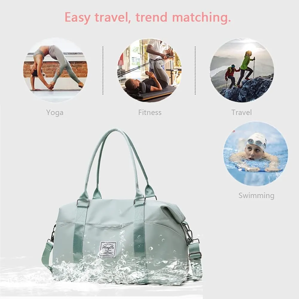 KARRESLY Travel Duffel Bag for Women,Shoulder Weekender Overnight Bag Sports Gym Tote Bag,Waterproof(Sky Blue) free size