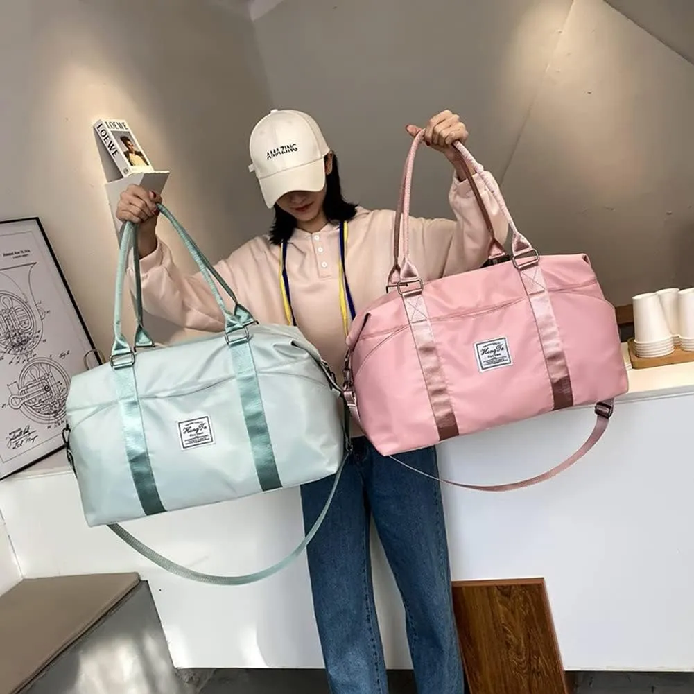 KARRESLY Travel Duffel Bag for Women,Shoulder Weekender Overnight Bag Sports Gym Tote Bag,Waterproof(Sky Blue) free size