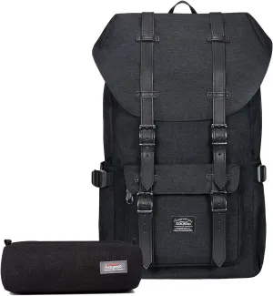 KAUKKO Laptop Backpack Travel Outdoor Weekend Bag Carry on Daypack Stylish and Durable Rucksack Hiking Backpack Fits 15.6"(5-2-BLACK(2PC))