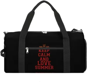 Keep Calm And Love Summer Travel Gym Bag Sport Workout Duffel Bags with Compartments And Side Pocket