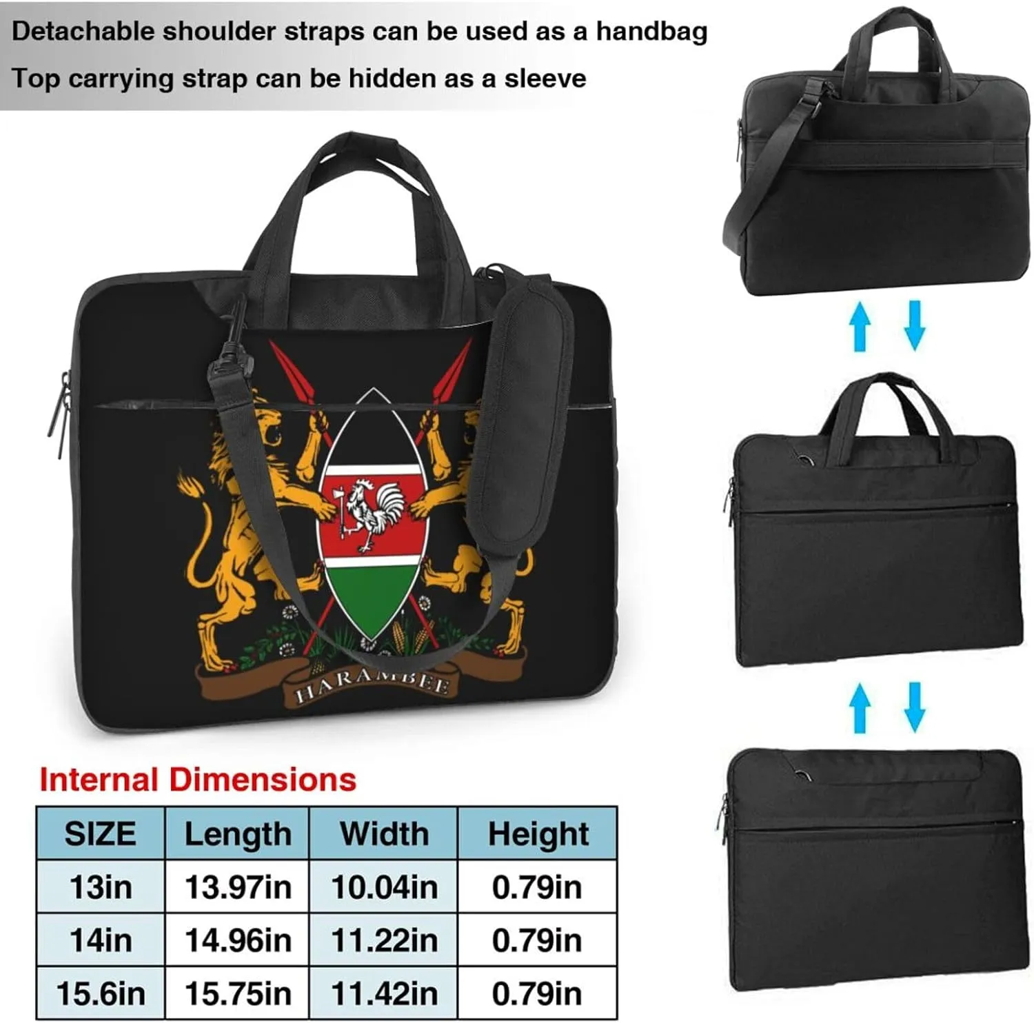 Kenya Coat of Arms 3D Pattern Laptop Bag Shoulder Bag Computer Notebook Briefcase Messenger Bag