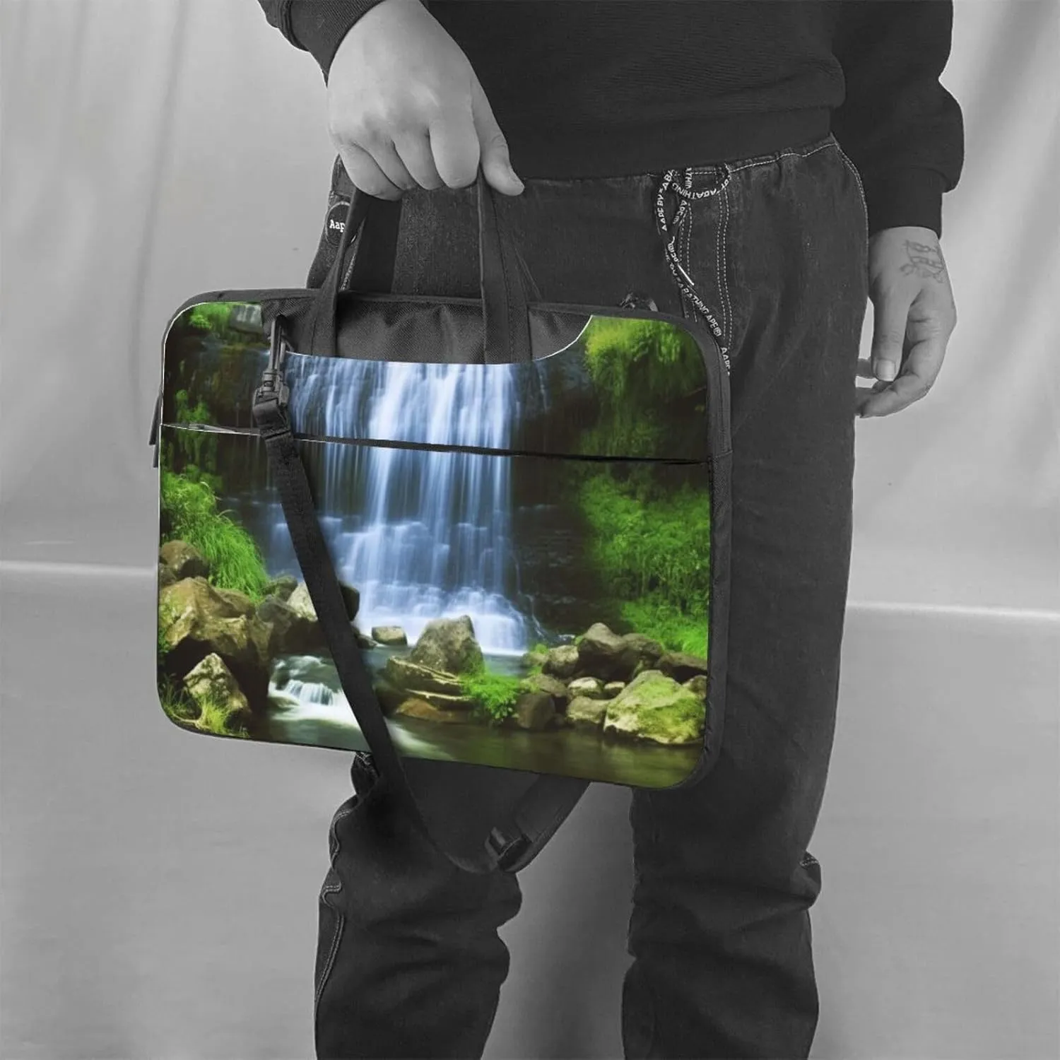 KHiry Laptop Shoulder Bag Laptop Bag Computer Bag Waterfall Flowing Down Messenger Bag for Unisex