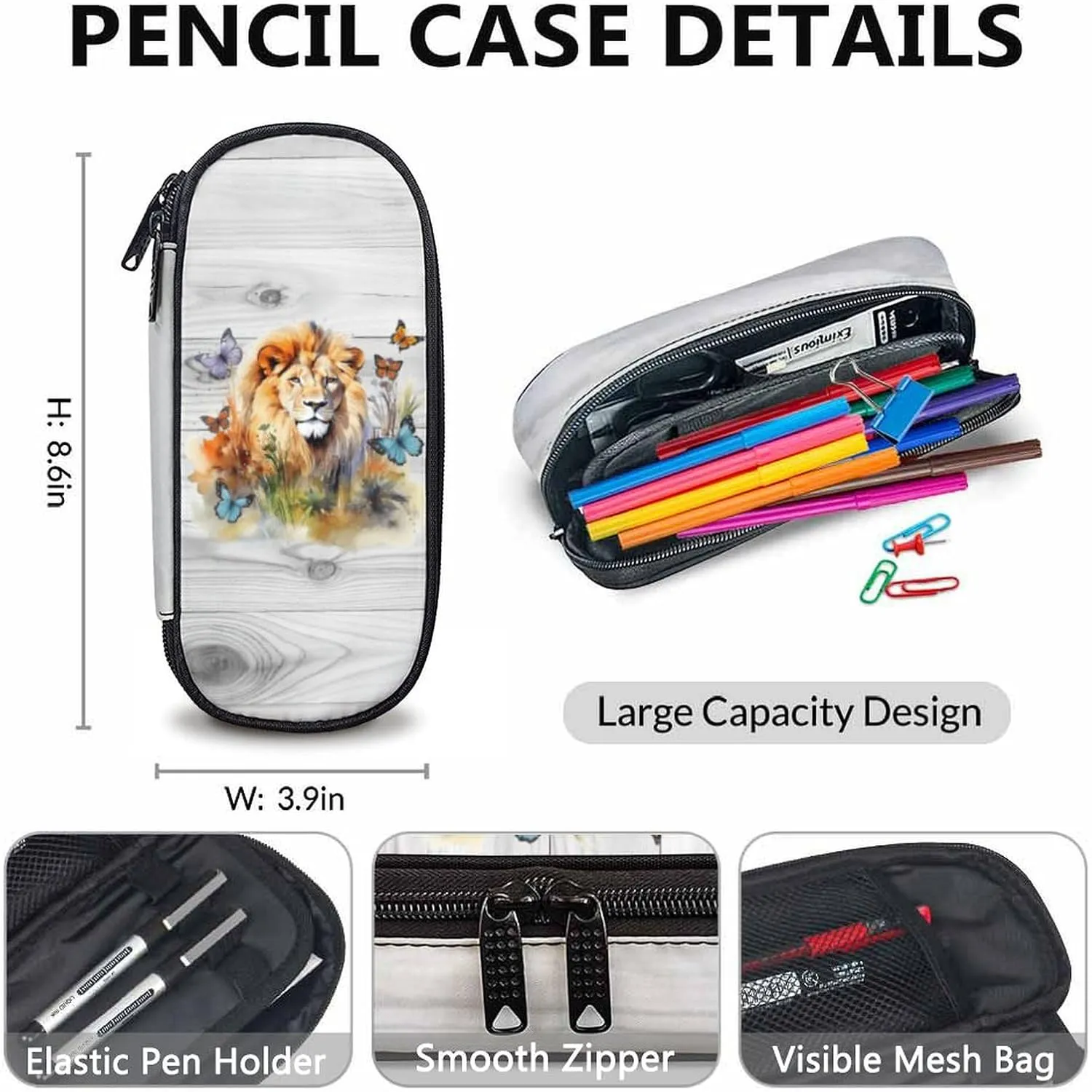 Kids Backpack with Lunch Box Set of 3, Lion Theme School Backpacks Matching Combo for Boys, Girls, Lion School Bag and Pencil Case Bundle Gifts for Teens