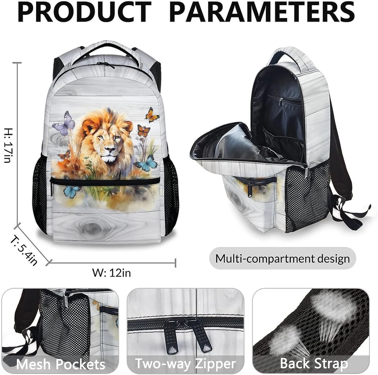 Kids Backpack with Lunch Box Set of 3, Lion Theme School Backpacks Matching Combo for Boys, Girls, Lion School Bag and Pencil Case Bundle Gifts for Teens