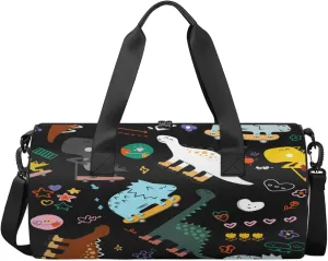 Kids Duffle Bag Boys Girls Overnight Bag Cute Dinosaur Round Cylinder Carry-On Weekend Gym Bag with Adjustable Should Strap for Travel Sport Camping
