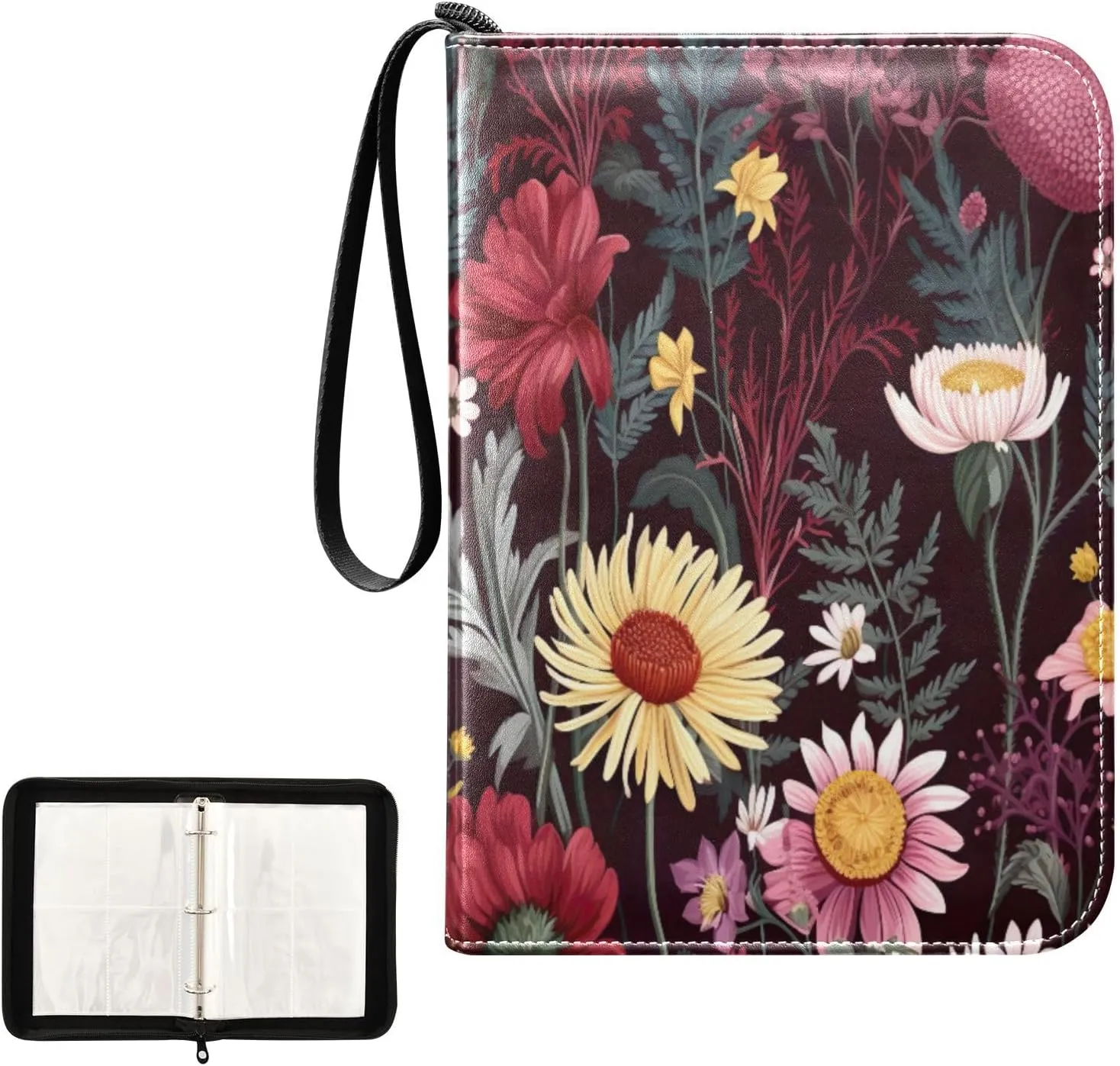 Kigai Colorful Flower Card Binder 4-Pocket Trading Card Binder Game Card Collection Binder Album Holder with 50 Removable Sleeves Up to 400 Sports Cards