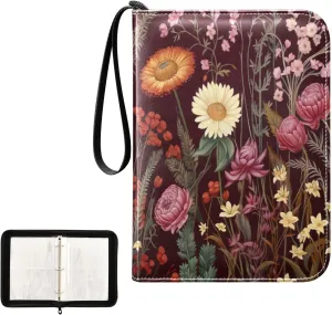 Kigai Colorful Flower Card Binder 4-Pocket Trading Card Binder Game Card Collection Binder Album Holder with 50 Removable Sleeves Up to 400 Sports Cards