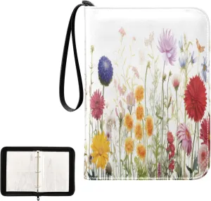 Kigai Colorful Flowers Card Binder 4-Pocket Trading Card Binder Game Card Collection Binder Album Holder with 50 Removable Sleeves Up to 400 Sports Cards