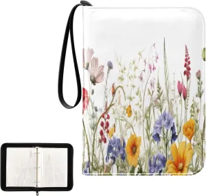 Kigai Colorful Flowers Card Binder 4-Pocket Trading Card Binder Game Card Collection Binder Album Holder with 50 Removable Sleeves Up to 400 Sports Cards
