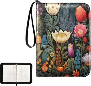 Kigai Colorful Flowers Card Binder 4-Pocket Trading Card Binder Game Card Collection Binder Album Holder with 50 Removable Sleeves Up to 400 Sports Cards