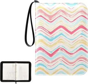 Kigai Colorful Stripes Card Binder 4-Pocket Trading Card Binder Game Card Collection Binder Album Holder with 50 Removable Sleeves Up to 400 Sports Cards