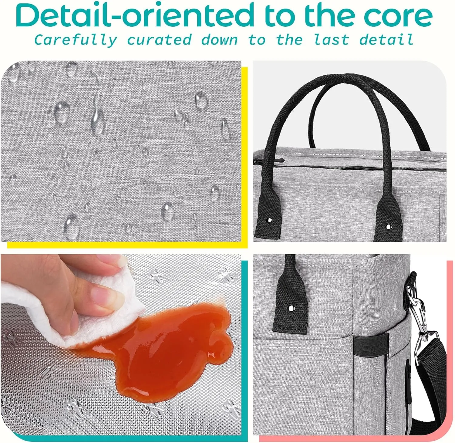 KIPBELIF Cute & Roomy Lunch Box for Women – Adults Large Insulated Lunch Bag with Shoulder Strap, Multi-Pockets, and Water Bottle Holder for Work, Picnic, and Outdoors (Extra Large Size, Gray)