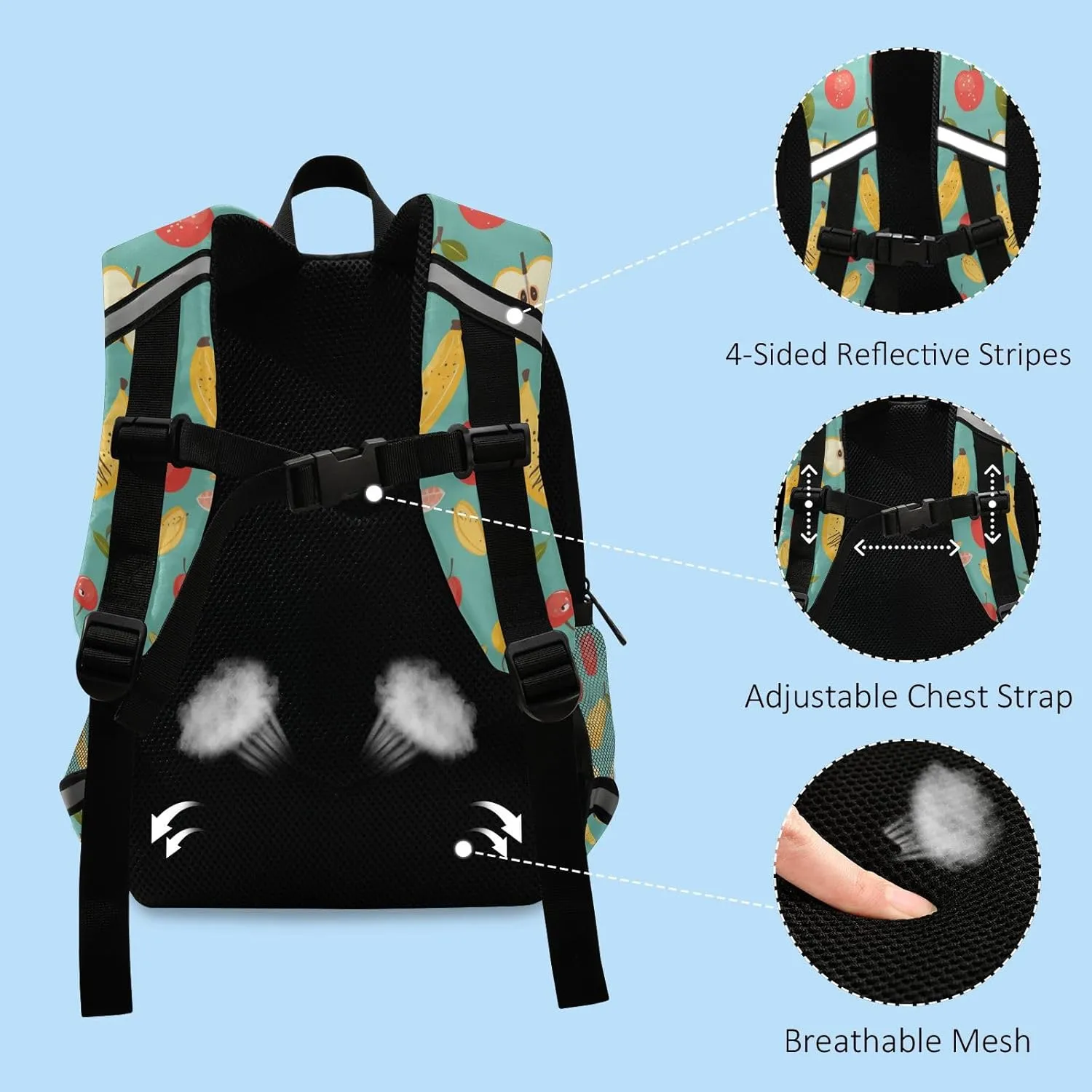KLL Kindergarten Preschool Backpack Cute Lightweight Bookbag Travel Daypack, Cute Fruits Bananas Apples Pears Scandinavian