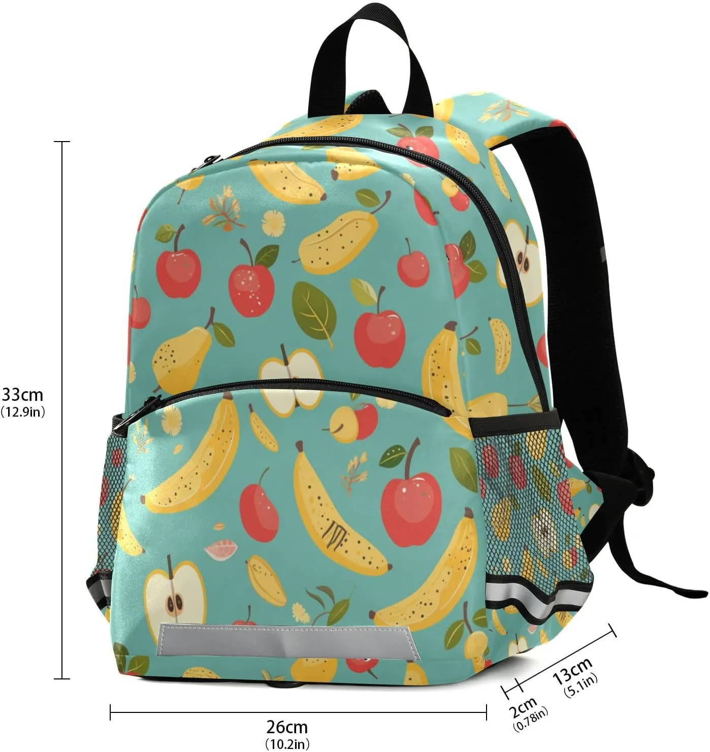 KLL Kindergarten Preschool Backpack Cute Lightweight Bookbag Travel Daypack, Cute Fruits Bananas Apples Pears Scandinavian