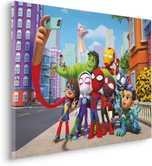 Komar Spidey and His Amazing Friends Selfie Stretcher Frame 40 x 30 cm Canvas Picture for Children's Room Marvel Colourful