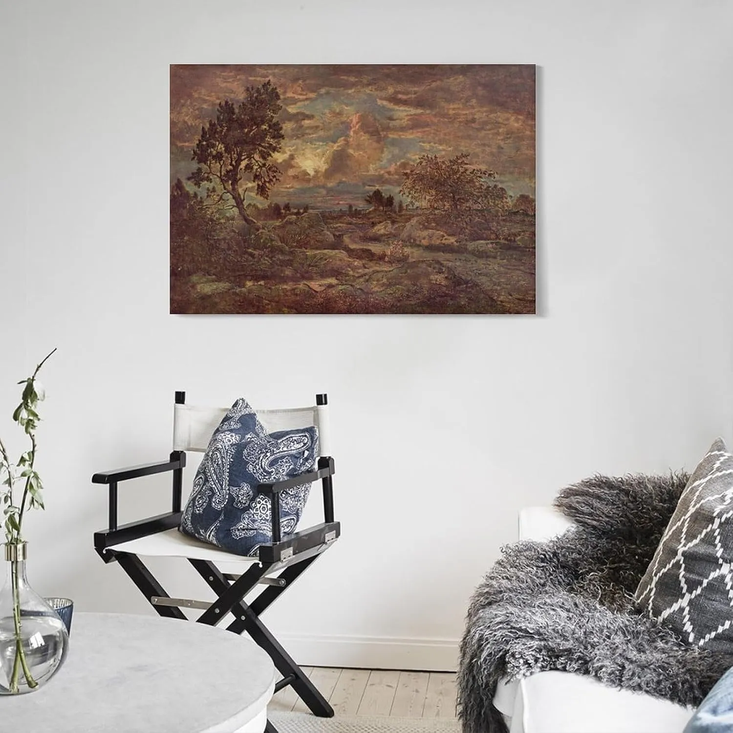KONEO Sunset at Arbonne by Theodore Rousseau Oil Painting Poster Canvas Poster Wall Art Decor Print Picture Paintings for Living Room Bedroom Decoration Frame:16x24inch(40x60cm)