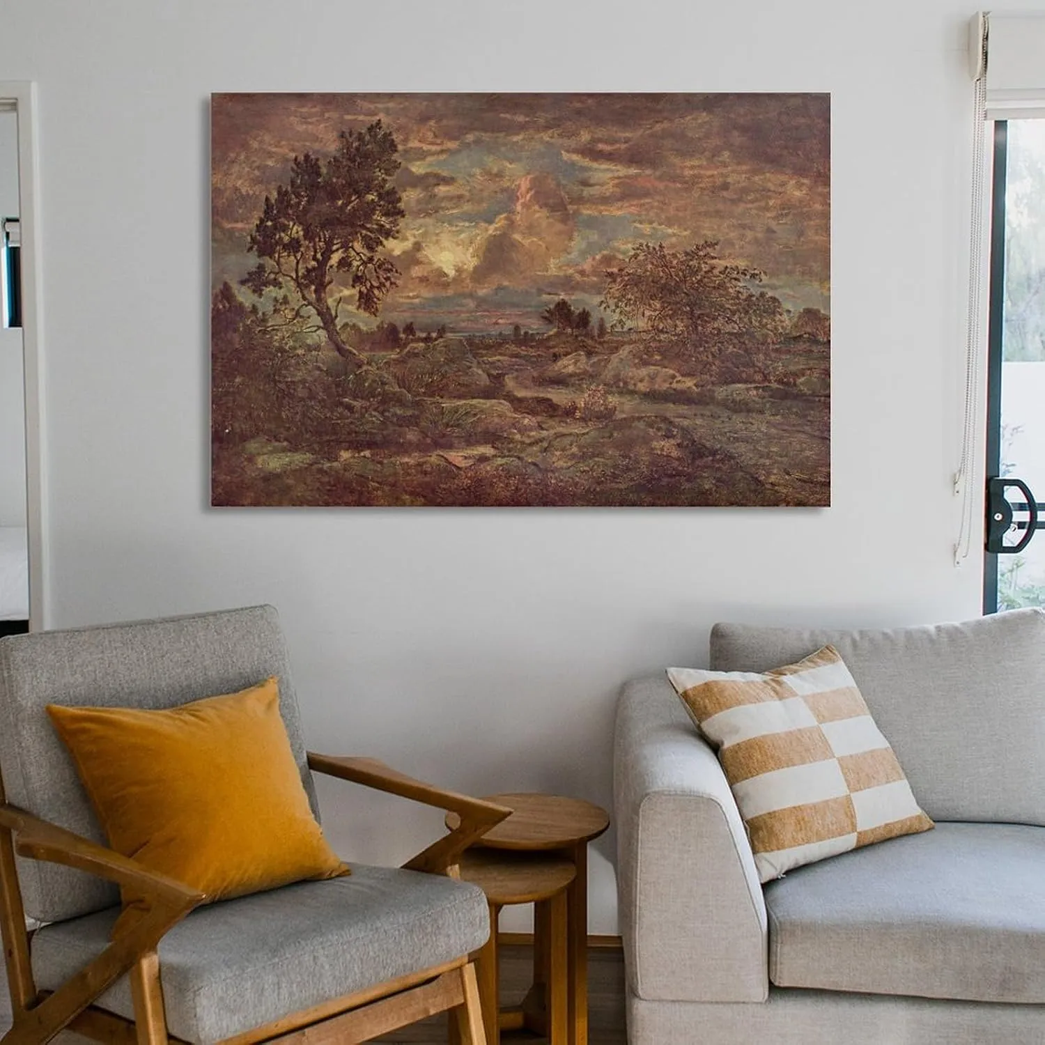 KONEO Sunset at Arbonne by Theodore Rousseau Oil Painting Poster Canvas Poster Wall Art Decor Print Picture Paintings for Living Room Bedroom Decoration Frame:16x24inch(40x60cm)