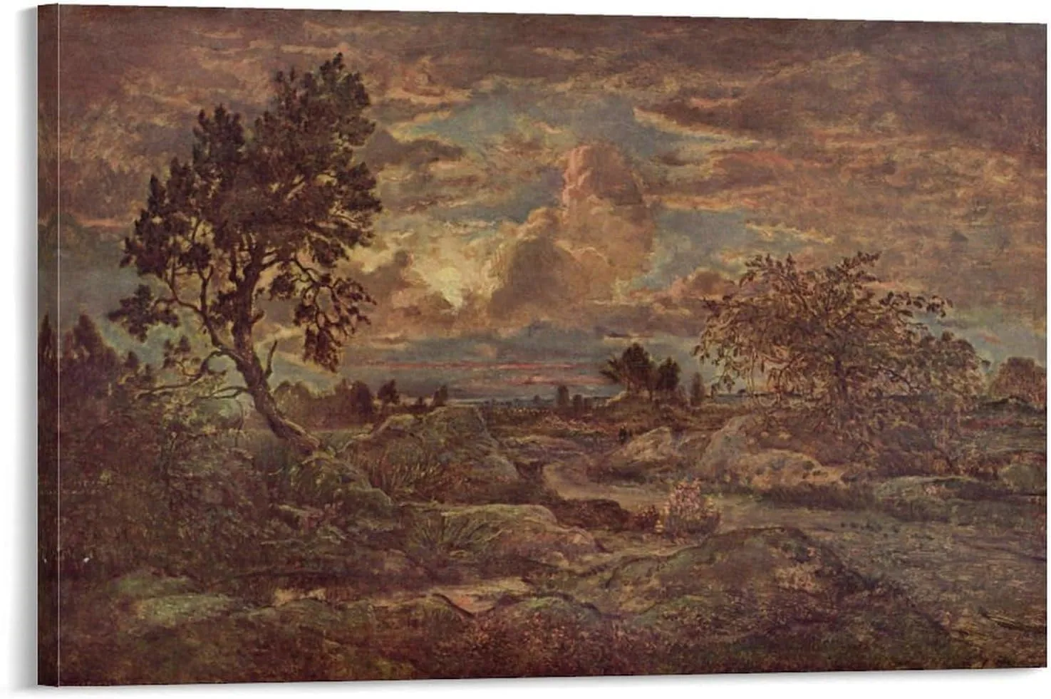 KONEO Sunset at Arbonne by Theodore Rousseau Oil Painting Poster Canvas Poster Wall Art Decor Print Picture Paintings for Living Room Bedroom Decoration Frame:16x24inch(40x60cm)