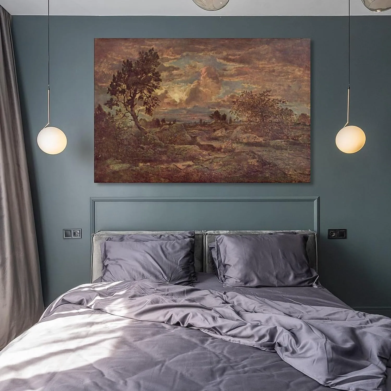 KONEO Sunset at Arbonne by Theodore Rousseau Oil Painting Poster Canvas Poster Wall Art Decor Print Picture Paintings for Living Room Bedroom Decoration Frame:16x24inch(40x60cm)