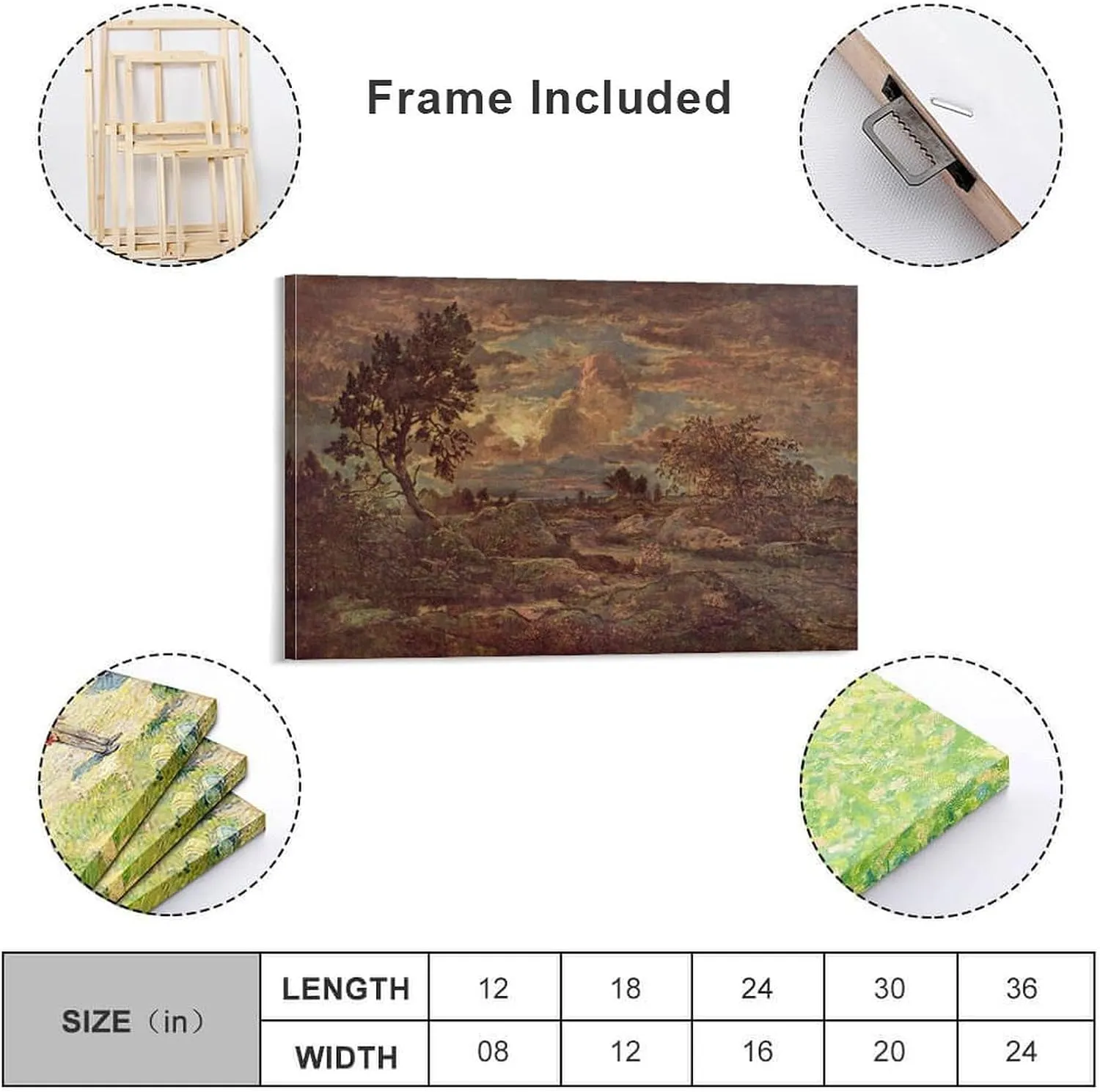 KONEO Sunset at Arbonne by Theodore Rousseau Oil Painting Poster Canvas Poster Wall Art Decor Print Picture Paintings for Living Room Bedroom Decoration Frame:16x24inch(40x60cm)