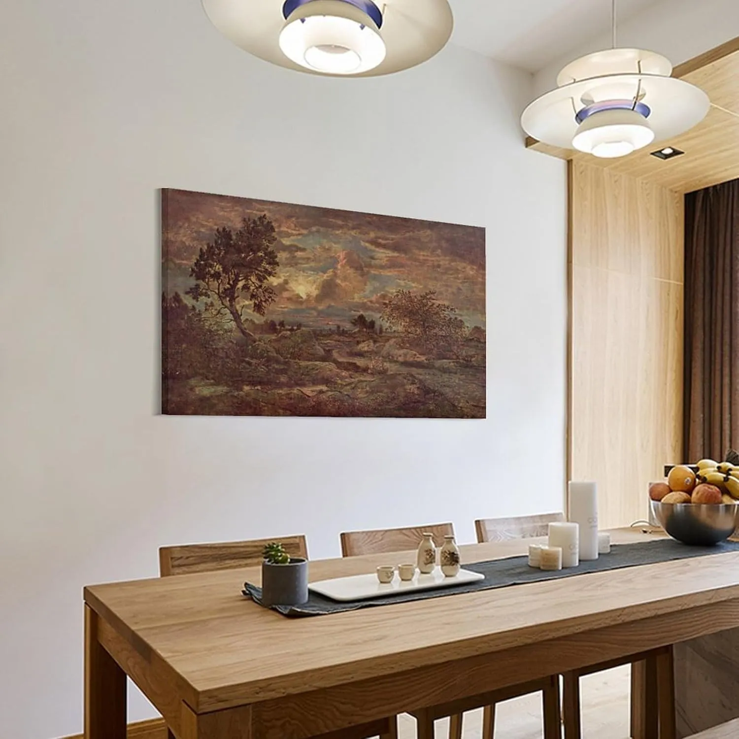 KONEO Sunset at Arbonne by Theodore Rousseau Oil Painting Poster Canvas Poster Wall Art Decor Print Picture Paintings for Living Room Bedroom Decoration Frame:16x24inch(40x60cm)