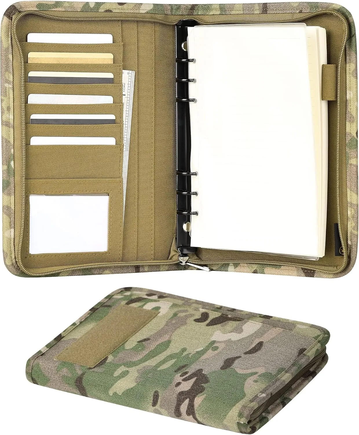 Kosibate Padfolio Ring Binder with 80 Sheets 160 Pages of Loose-Leaf Paper, Weatherproof Notebook Cover, Tactical Notebook with Zippered for Folders, Cards Refillable 6-Ring Notepad(7.3"x10.1")
