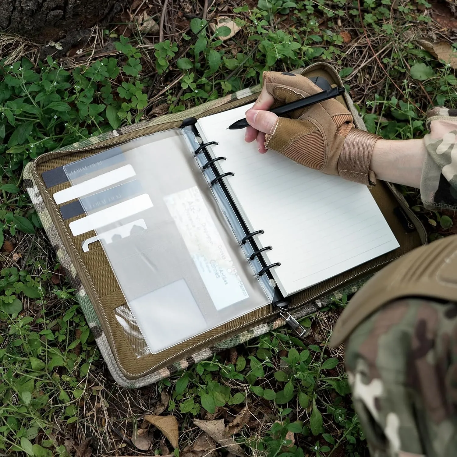 Kosibate Padfolio Ring Binder with 80 Sheets 160 Pages of Loose-Leaf Paper, Weatherproof Notebook Cover, Tactical Notebook with Zippered for Folders, Cards Refillable 6-Ring Notepad(7.3"x10.1")