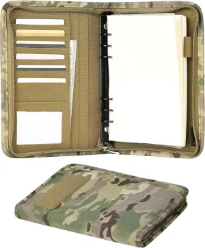 Kosibate Padfolio Ring Binder with 80 Sheets 160 Pages of Loose-Leaf Paper, Weatherproof Notebook Cover, Tactical Notebook with Zippered for Folders, Cards Refillable 6-Ring Notepad(7.3"x10.1")