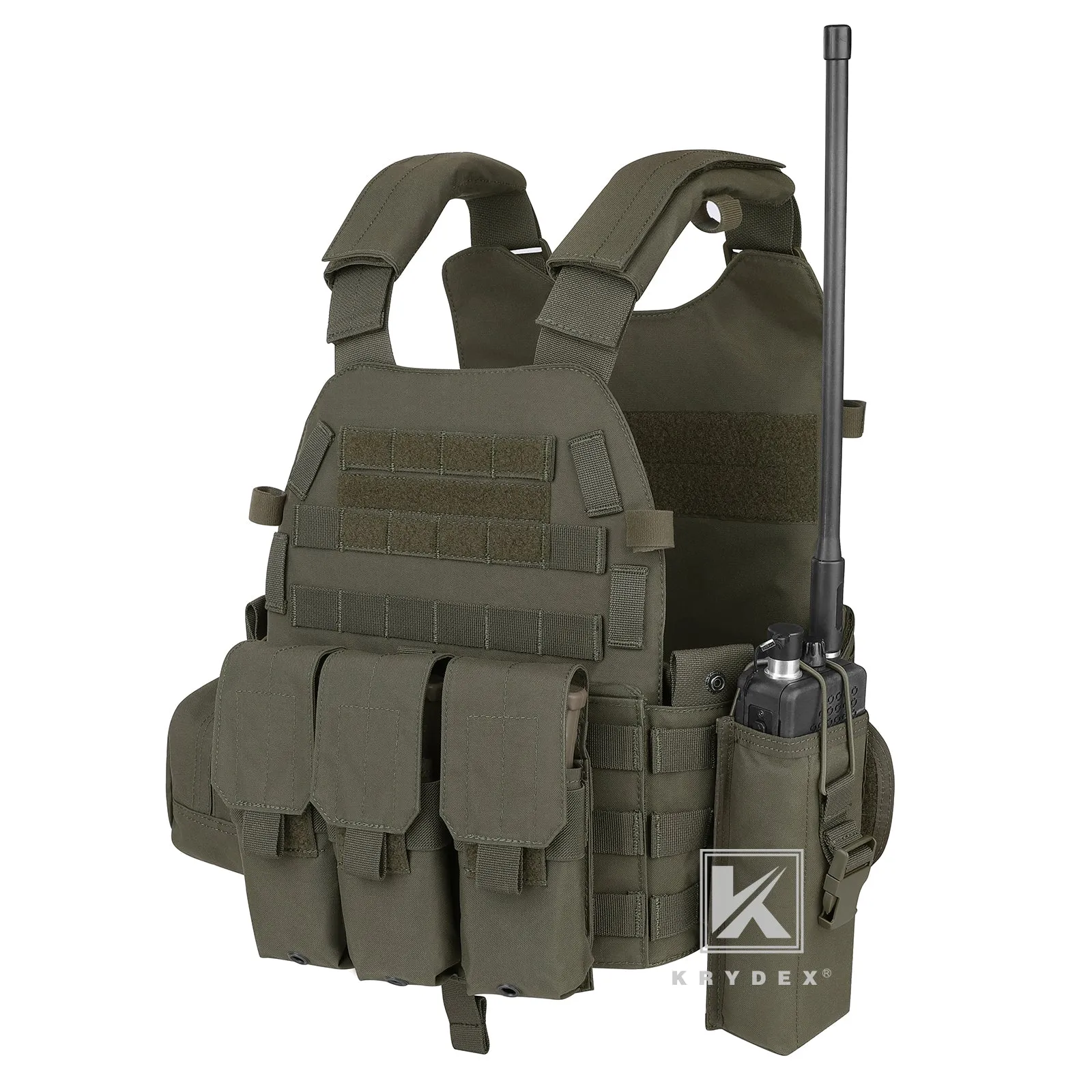 KRYDEX LBT-6094A Plate Carrier Molle Tactical Body Armor Combat Vest With Triple Magazine Pouch & Radio Pouch & General Purpose Utility Pouches