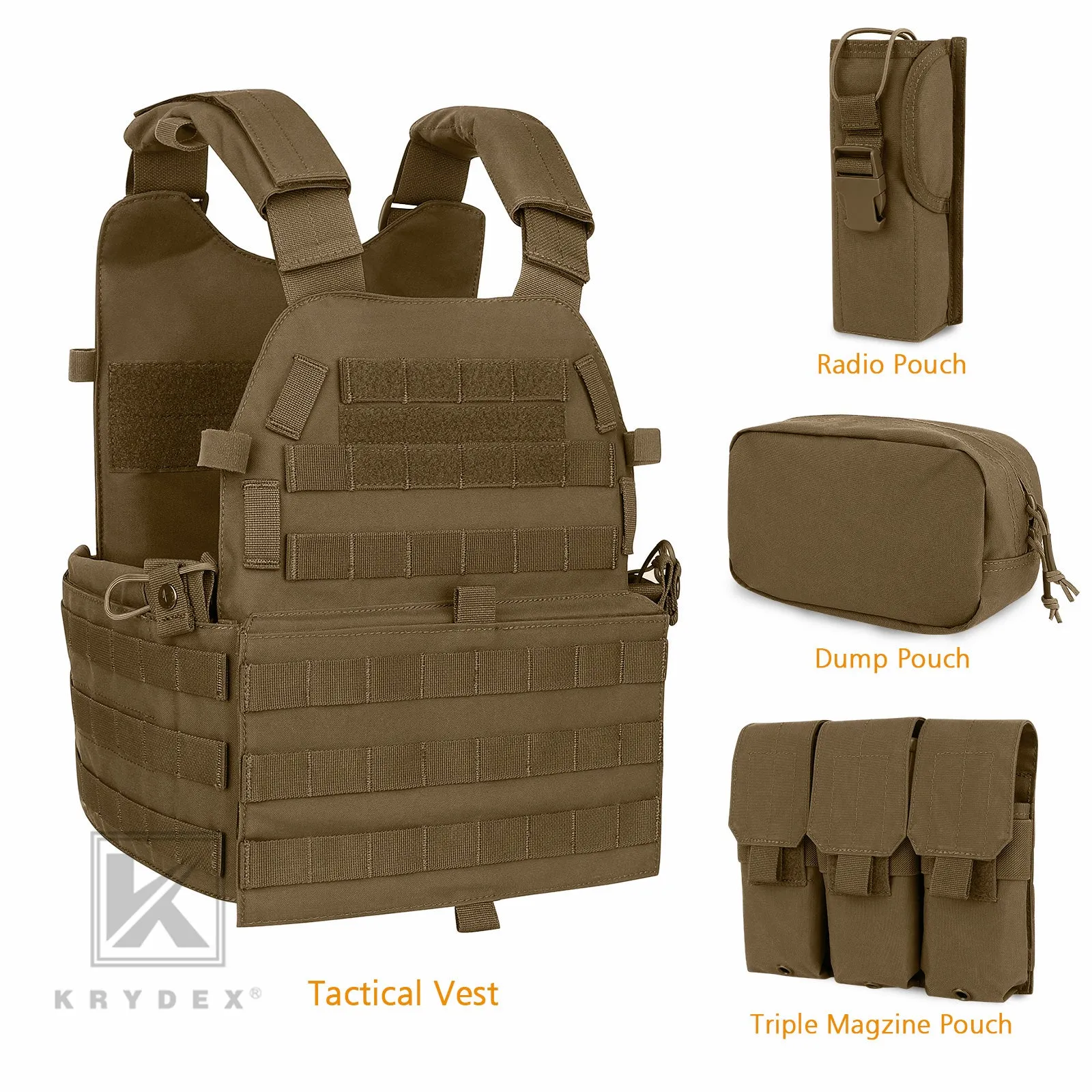 KRYDEX LBT-6094A Plate Carrier Molle Tactical Body Armor Combat Vest With Triple Magazine Pouch & Radio Pouch & General Purpose Utility Pouches