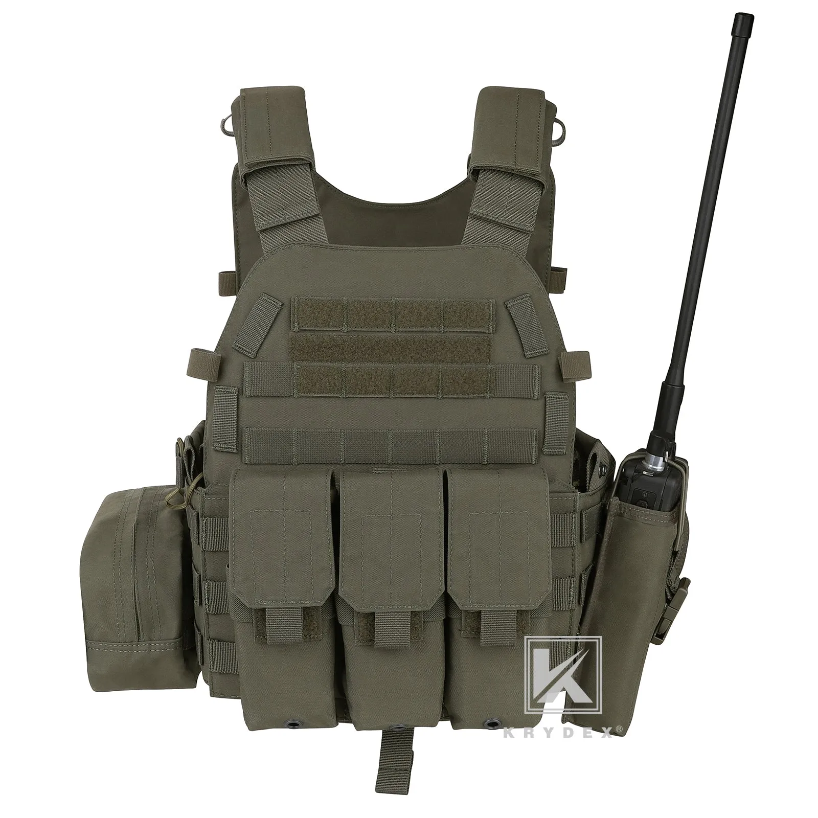 KRYDEX LBT-6094A Plate Carrier Molle Tactical Body Armor Combat Vest With Triple Magazine Pouch & Radio Pouch & General Purpose Utility Pouches