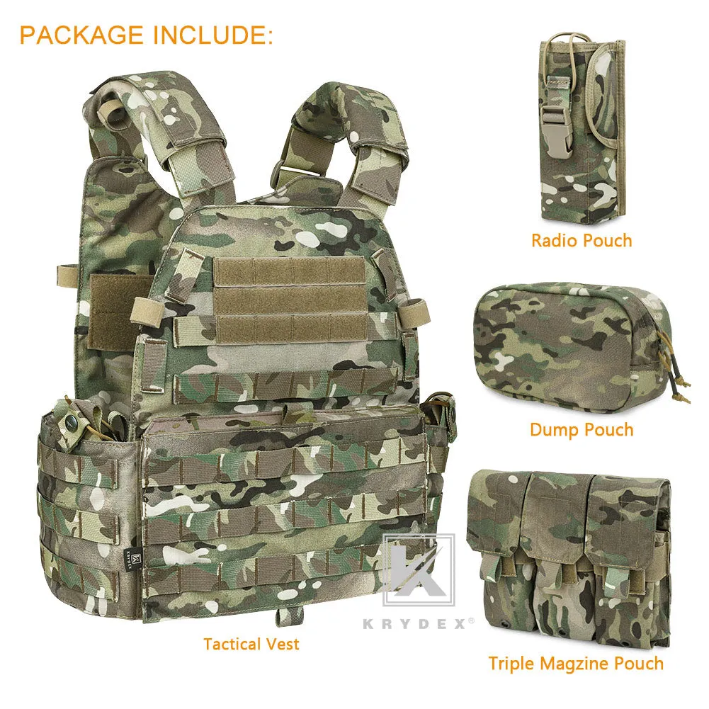 KRYDEX LBT-6094A Plate Carrier Molle Tactical Body Armor Combat Vest With Triple Magazine Pouch & Radio Pouch & General Purpose Utility Pouches