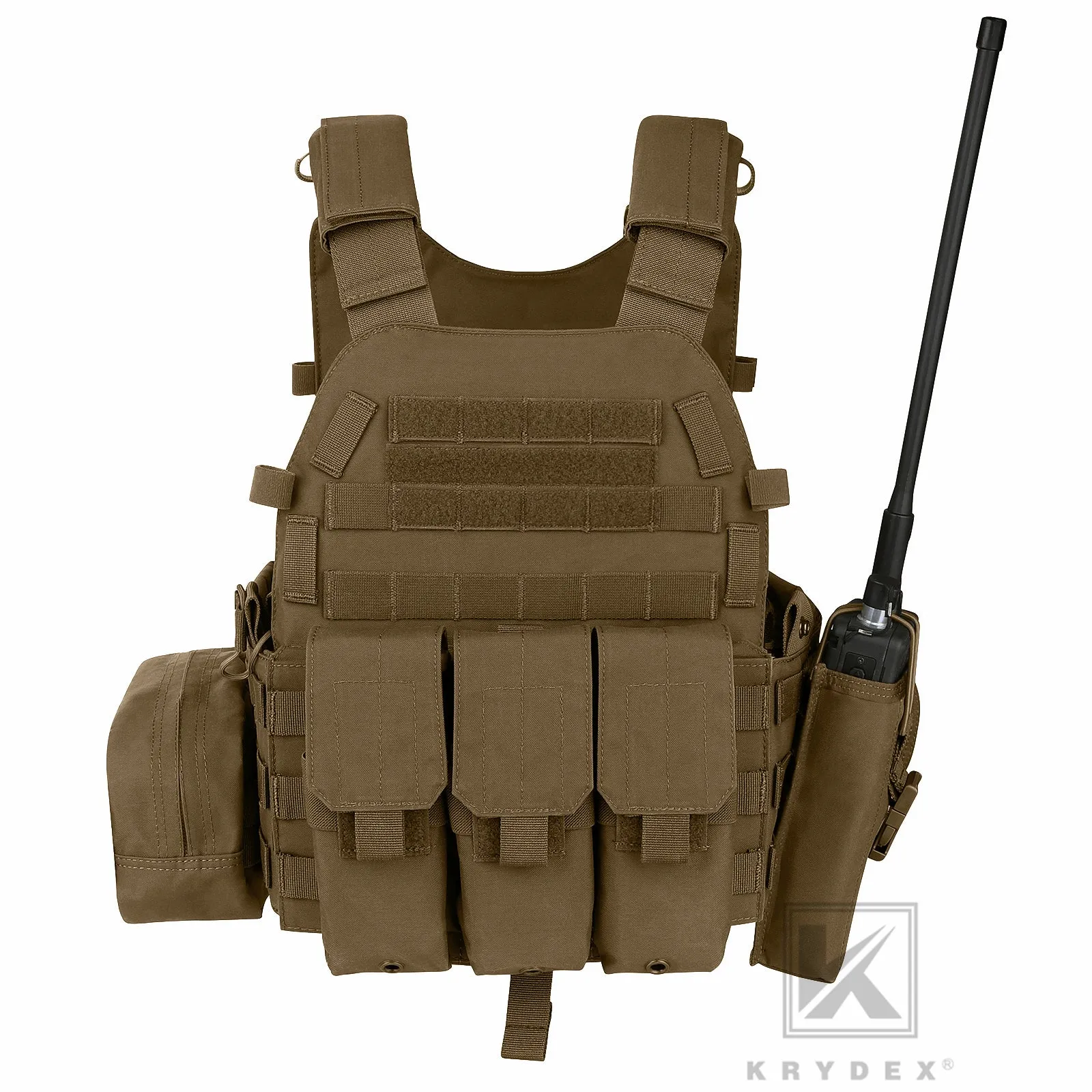 KRYDEX LBT-6094A Plate Carrier Molle Tactical Body Armor Combat Vest With Triple Magazine Pouch & Radio Pouch & General Purpose Utility Pouches