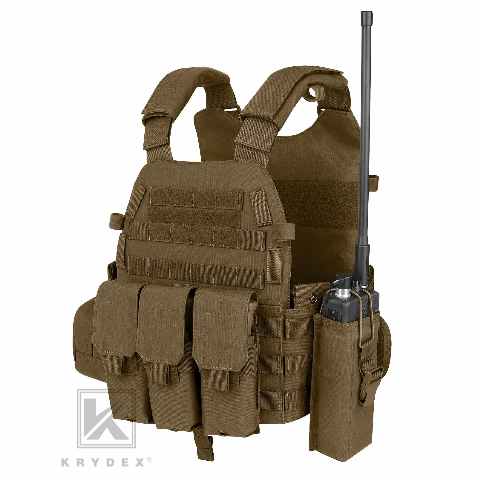 KRYDEX LBT-6094A Plate Carrier Molle Tactical Body Armor Combat Vest With Triple Magazine Pouch & Radio Pouch & General Purpose Utility Pouches
