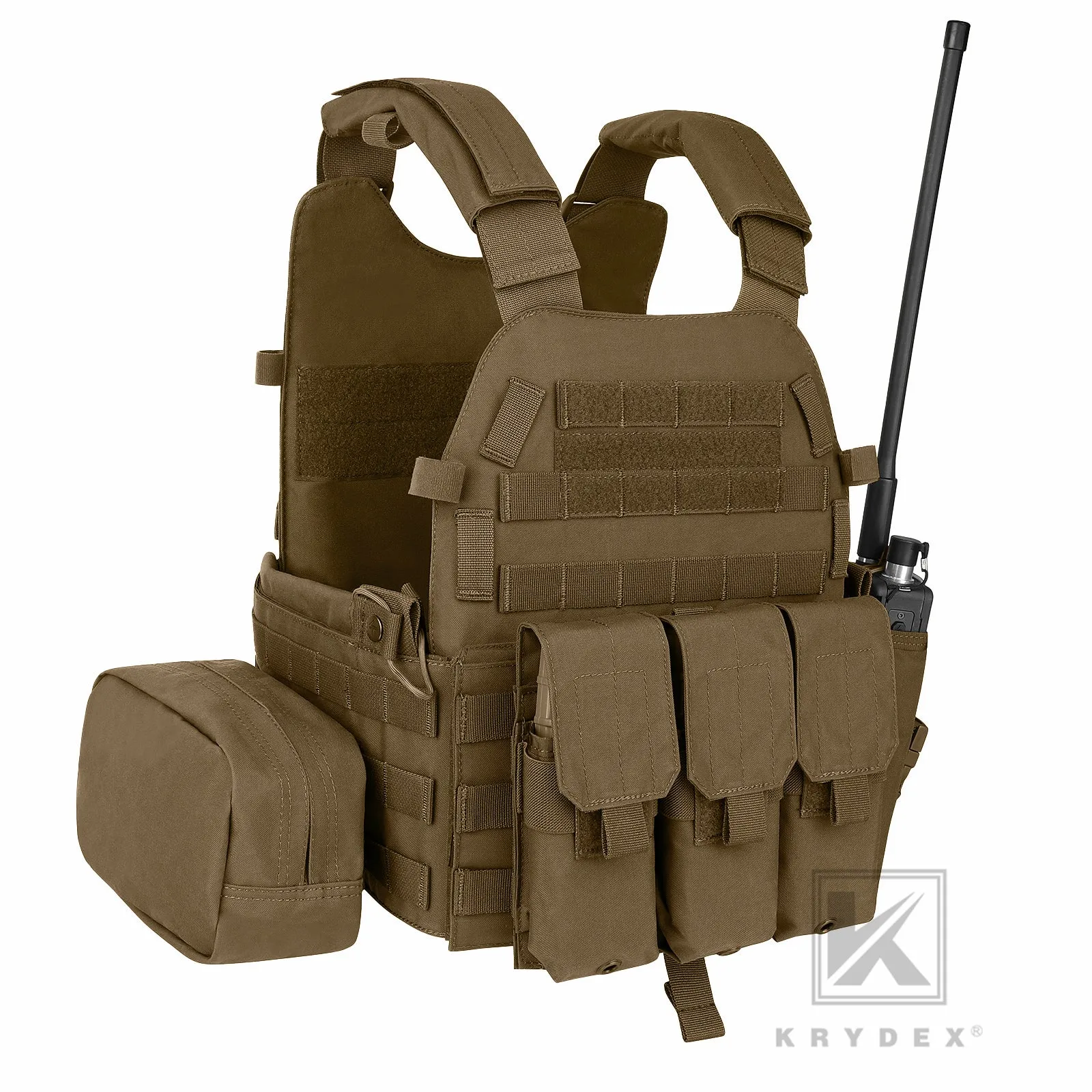 KRYDEX LBT-6094A Plate Carrier Molle Tactical Body Armor Combat Vest With Triple Magazine Pouch & Radio Pouch & General Purpose Utility Pouches