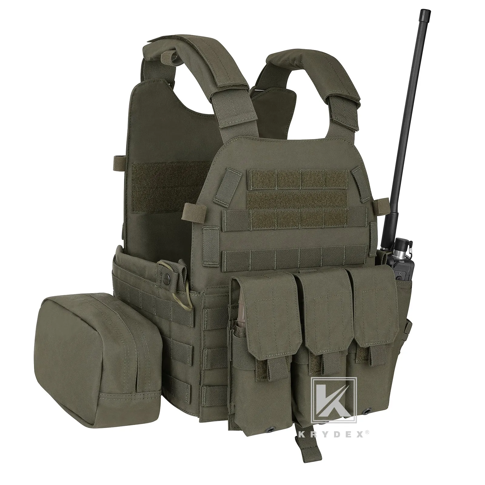 KRYDEX LBT-6094A Plate Carrier Molle Tactical Body Armor Combat Vest With Triple Magazine Pouch & Radio Pouch & General Purpose Utility Pouches