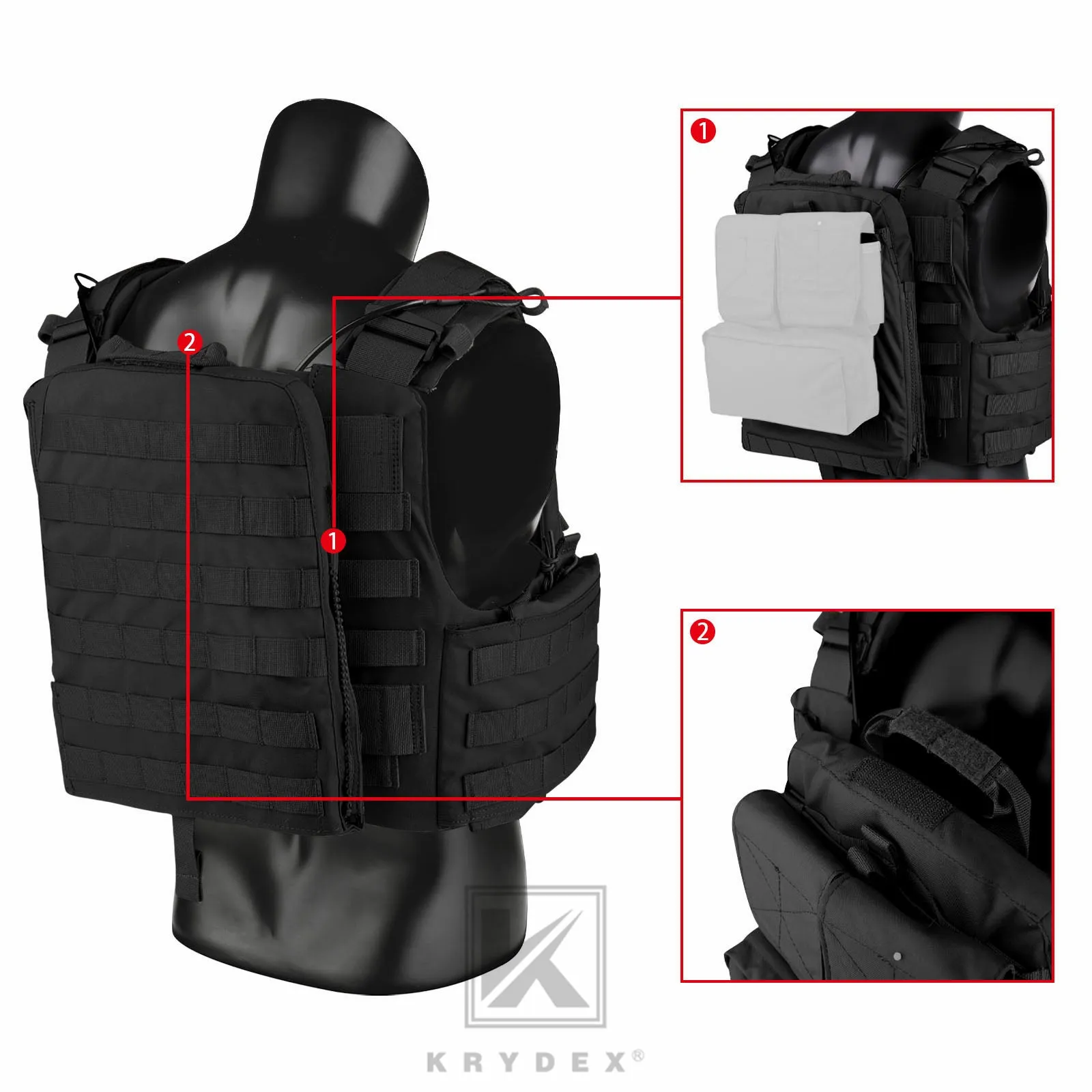 KRYDEX Tactical Plate Carrier Heavy Duty Modular MOLLE Vest