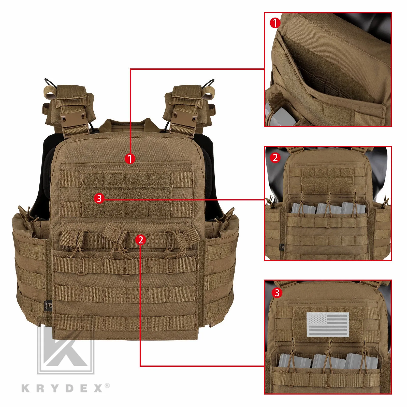 KRYDEX Tactical Plate Carrier Heavy Duty Modular MOLLE Vest