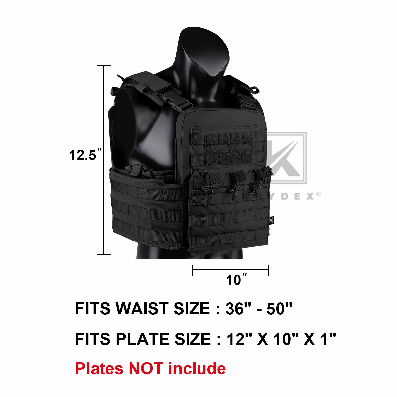 KRYDEX Tactical Plate Carrier Heavy Duty Modular MOLLE Vest