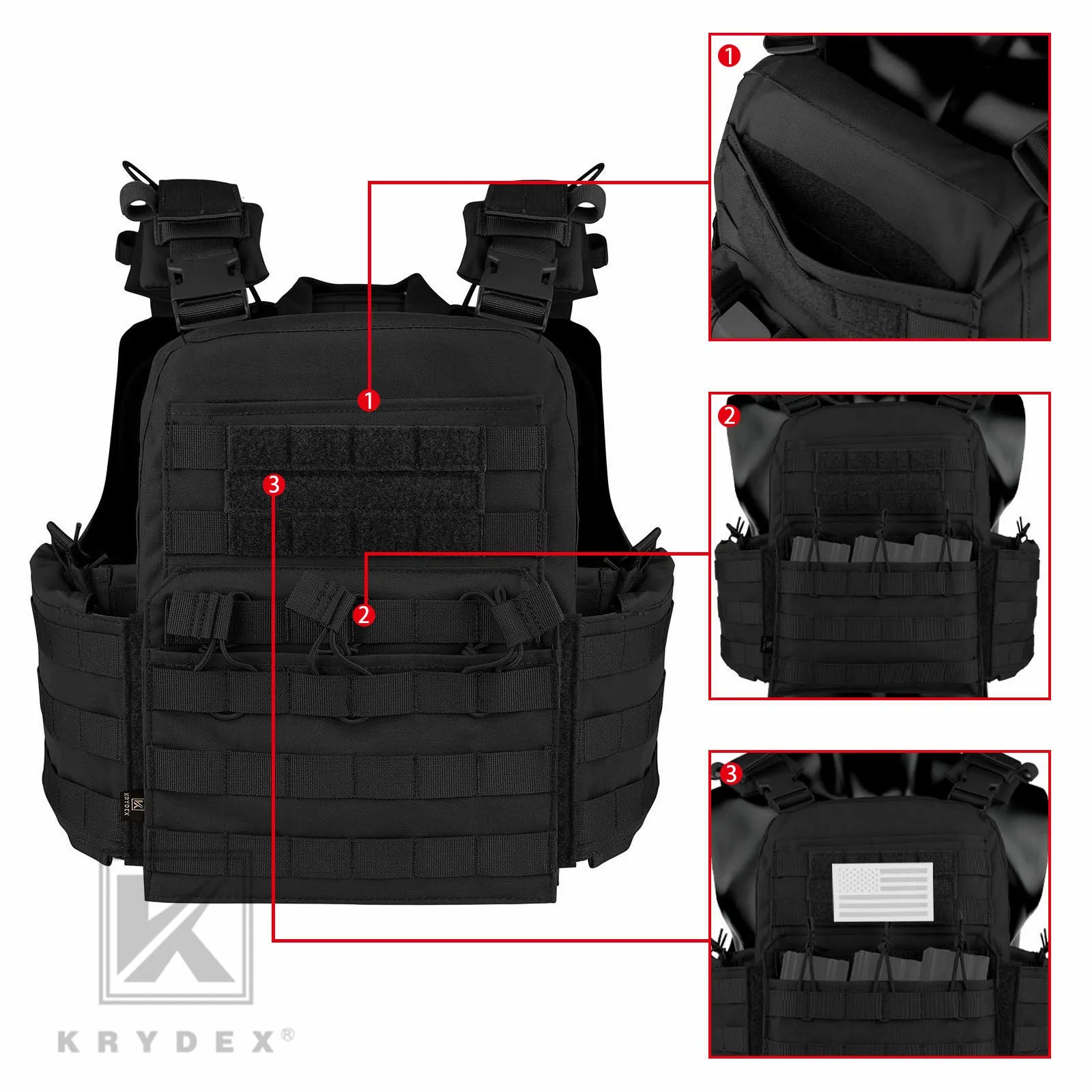 KRYDEX Tactical Plate Carrier Heavy Duty Modular MOLLE Vest
