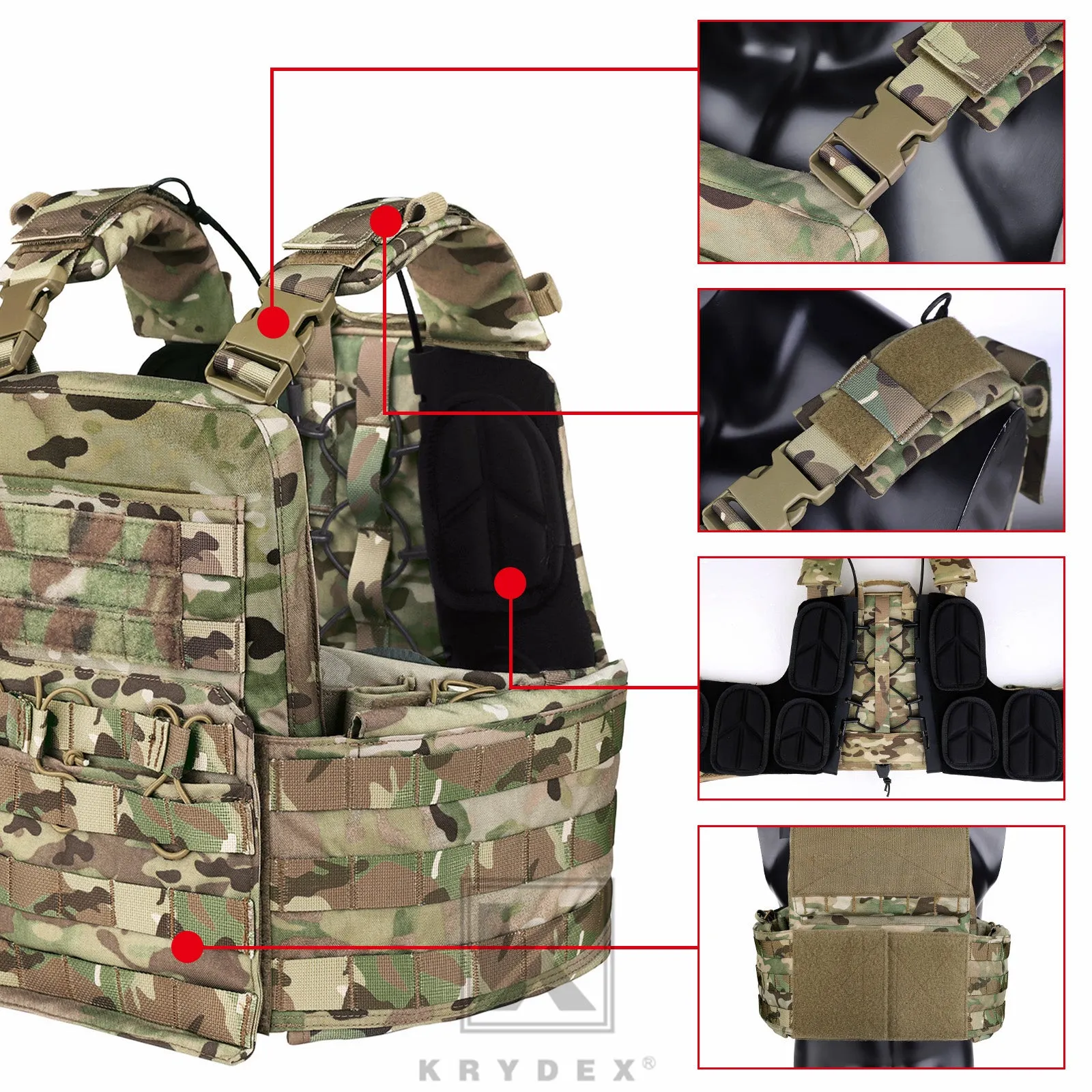 KRYDEX Tactical Plate Carrier Heavy Duty Modular MOLLE Vest