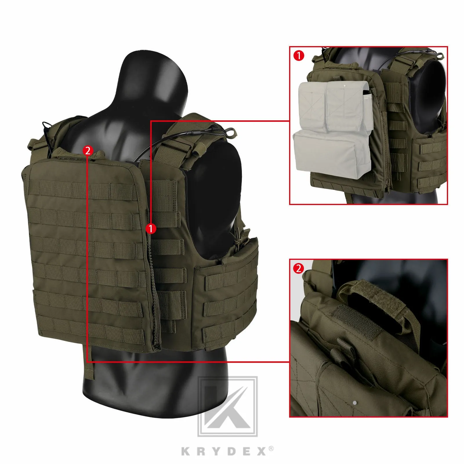 KRYDEX Tactical Plate Carrier Heavy Duty Modular MOLLE Vest