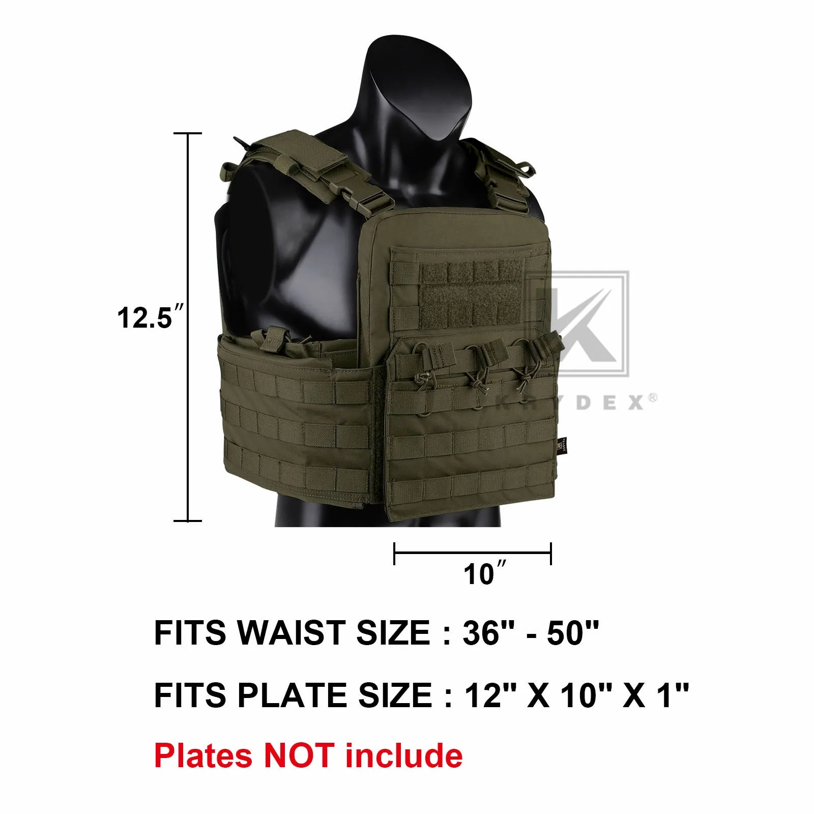 KRYDEX Tactical Plate Carrier Heavy Duty Modular MOLLE Vest